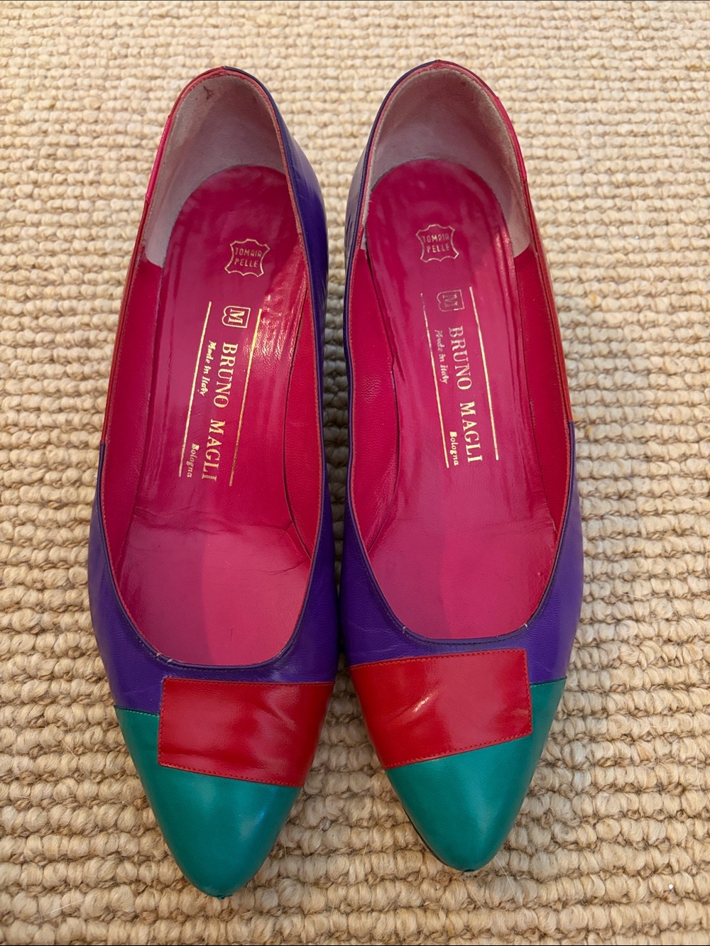 Bruno Magli Purple, Teal & Red Pointed-Toe Colorblock Flats